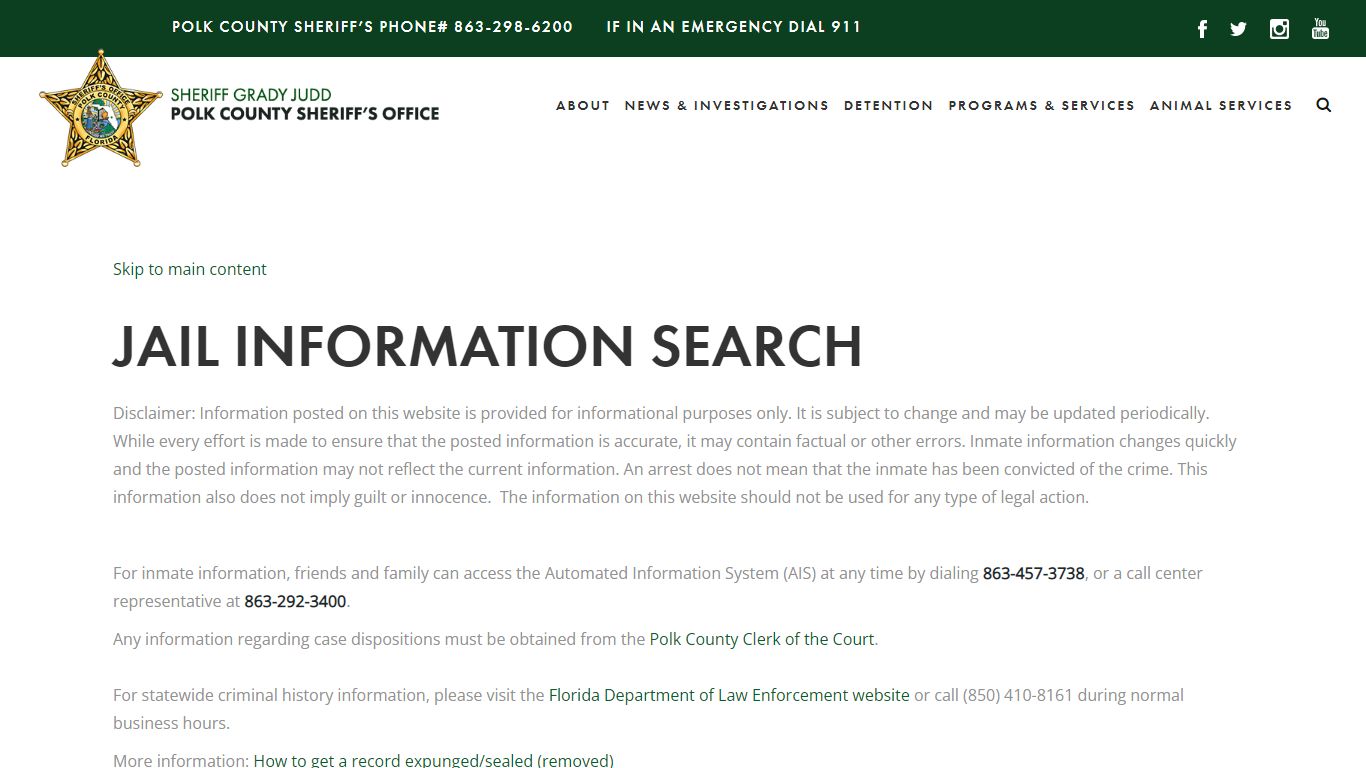 Jail Inquiry | Polk County Sheriff's Office